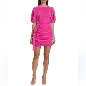 Rhode Pia Puff Sleeve Draped Dress pink velvet 22644